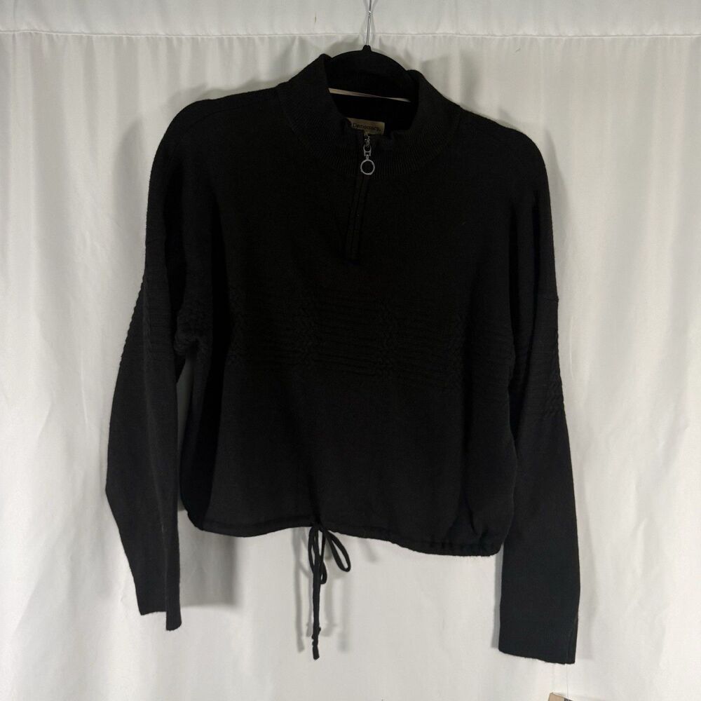 New Democracy Sweater Women's Small Black 1/4 Zip Knit Drawstring Pullover